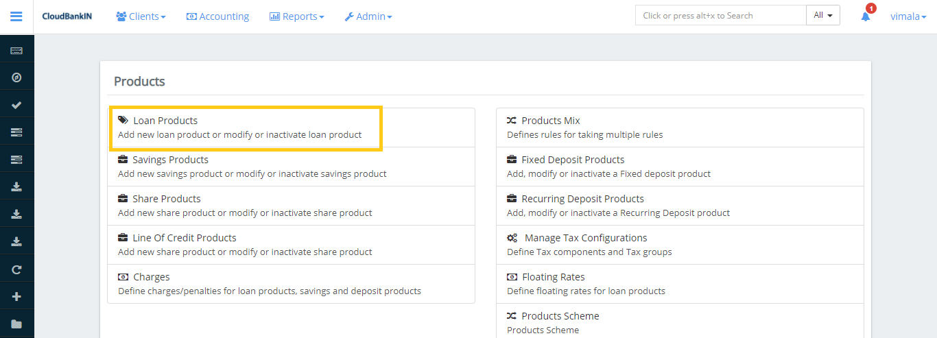 Product Creation - Loan Products