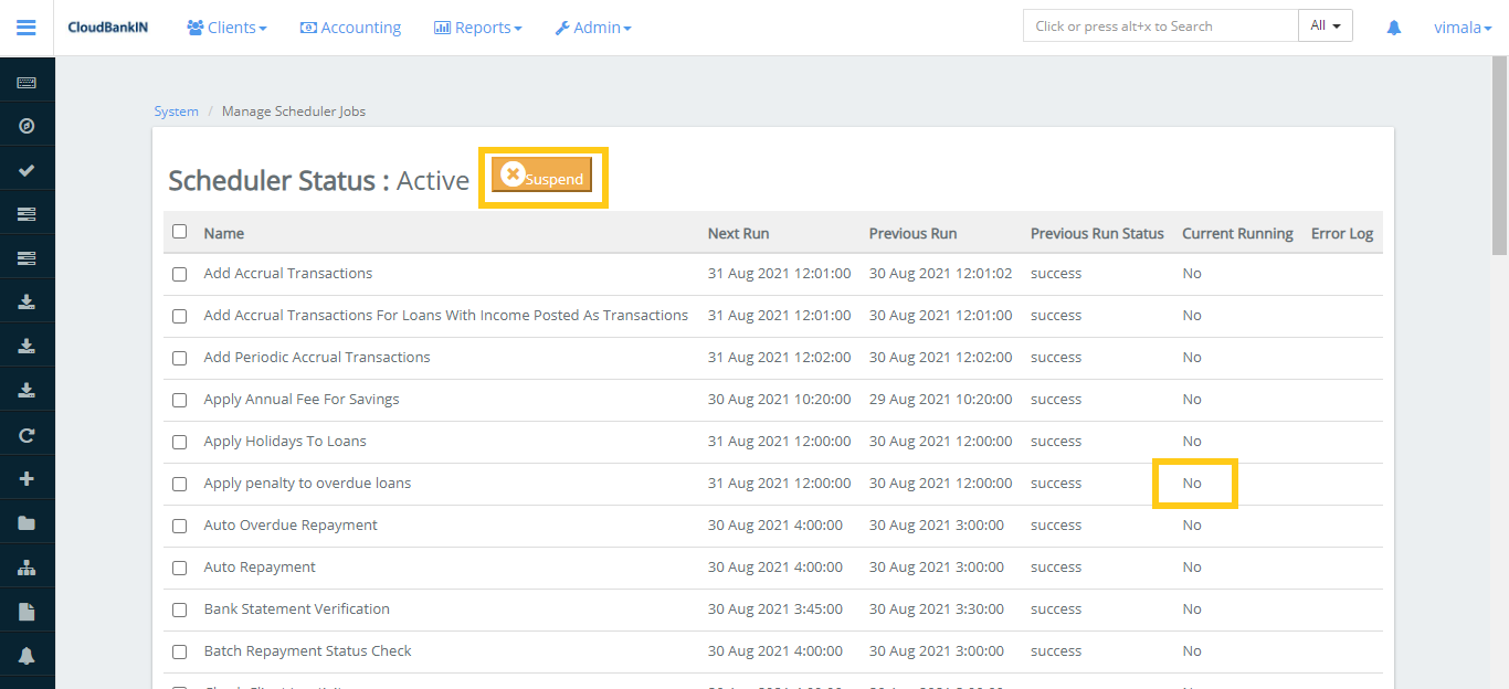 Scheduler Jobs Current Status