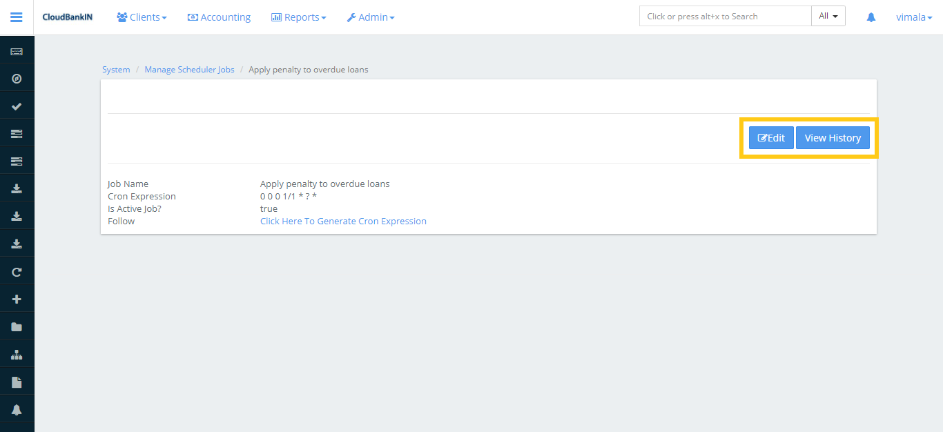 Scheduler Jobs Edit or View History