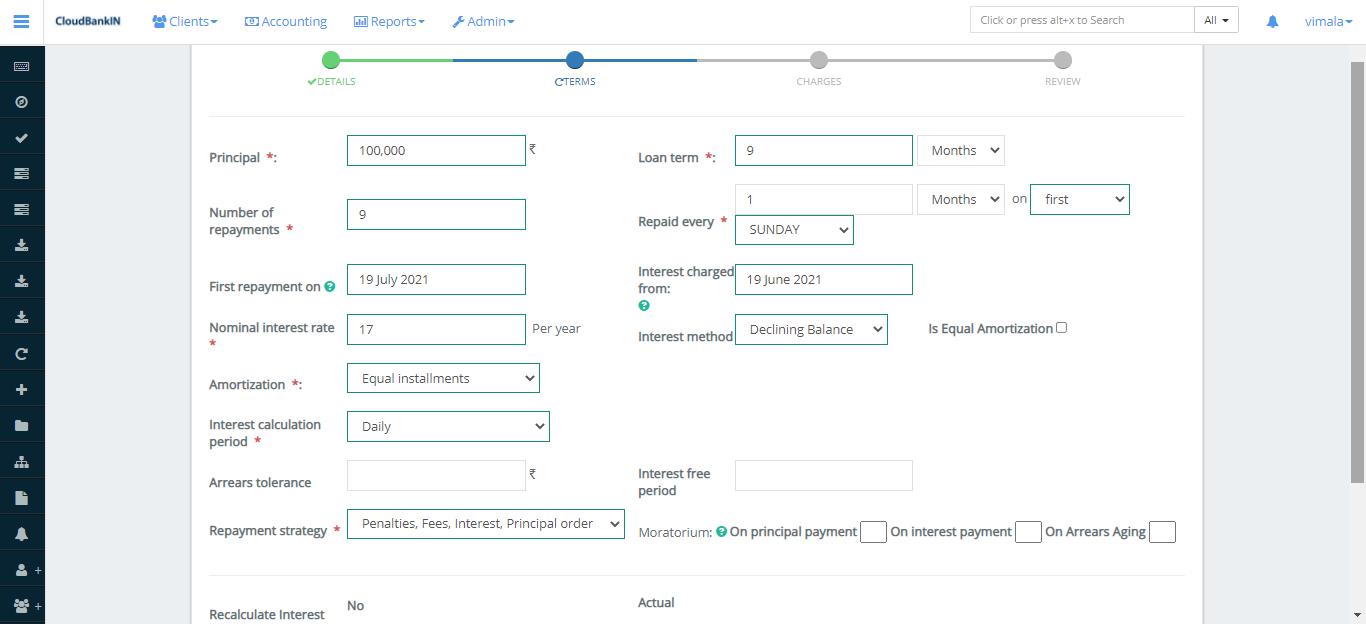 Create Loan - Terms